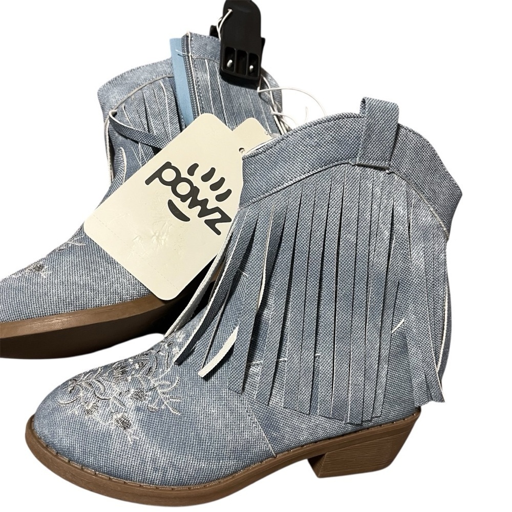 NWT BearPawz Kids Blue Fringe Boots Size 13 Western Country Concert Denim